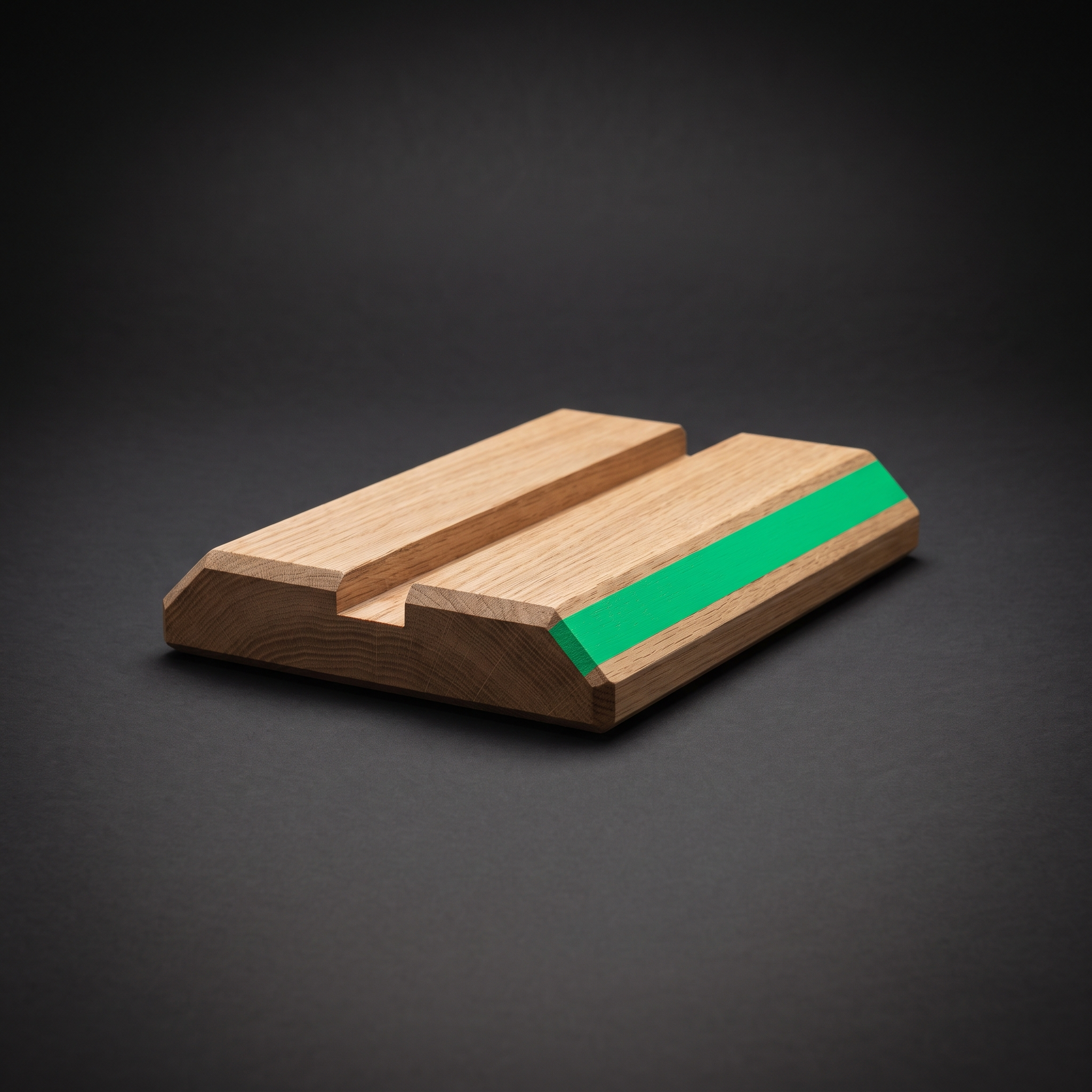 Hardwood cable ramp with routed channel and Modern Green safety stripe