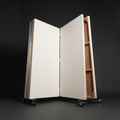 Book flats — a hinged pair on castors, part-folded